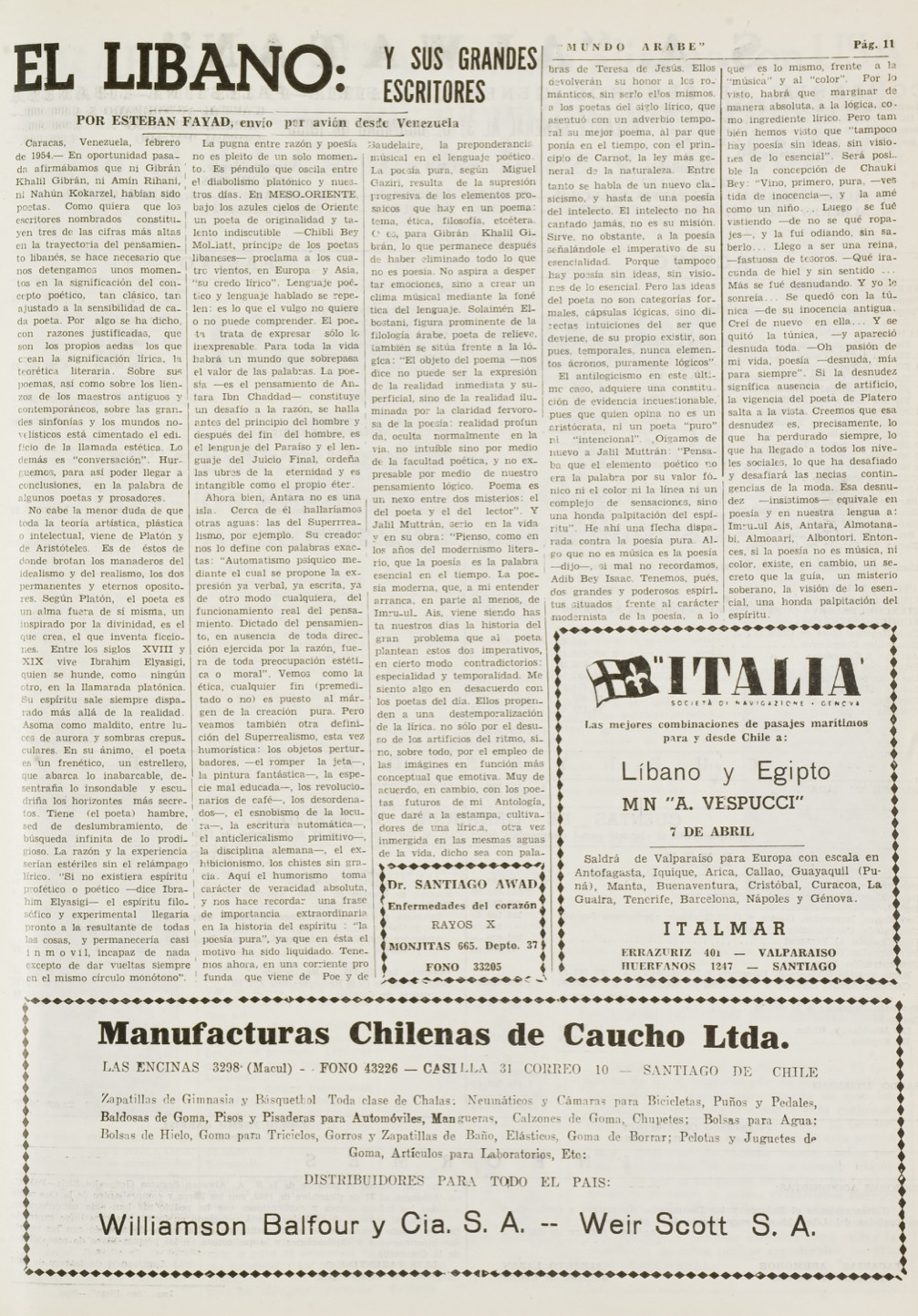 Esteban Fayad, "El Libano: y sus grandes Escritores", Mundo Árabe, Mar 19, 1954, p. 11.
